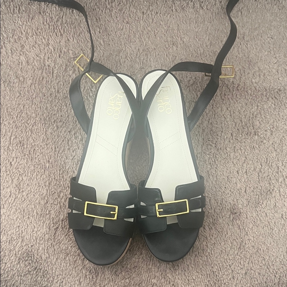 Franco Sarto Black Wedges with Gold Buckle